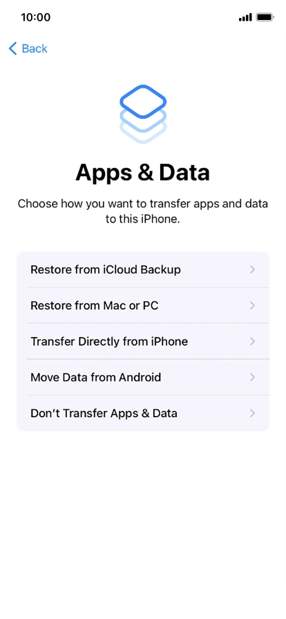 You can restore content from an iCloud backup when your phone is activated for the first time and after a factory reset. When this screen is displayed, your phone is ready to restore content from an iCloud backup.