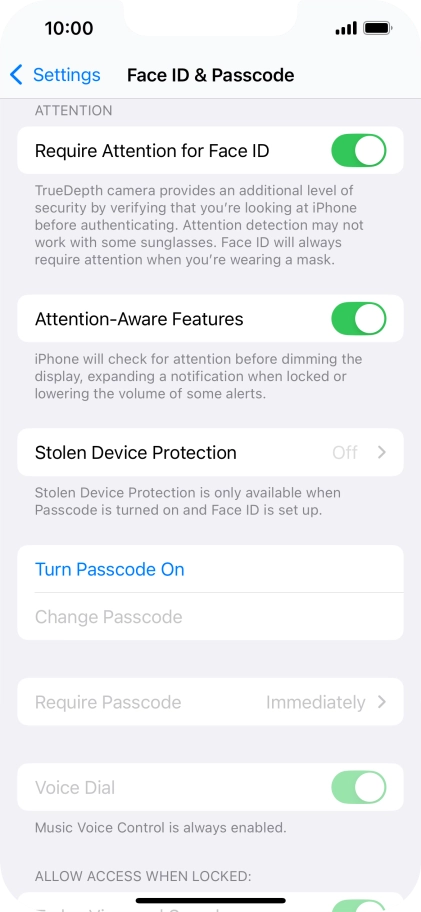 Press Turn Passcode On and key in a phone lock code of your own choice twice.