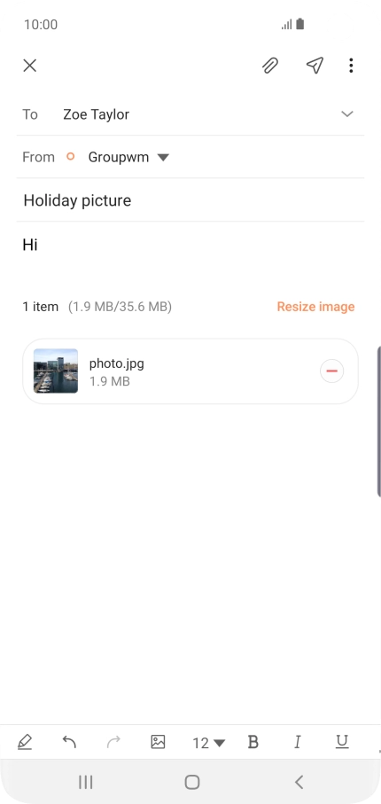 Press the send icon when you've finished your email message.