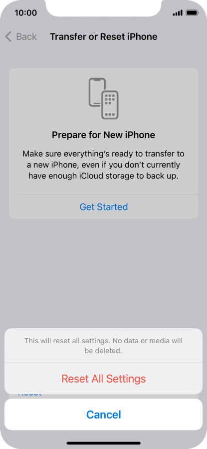 Press Reset All Settings. Press Reset All Settings.