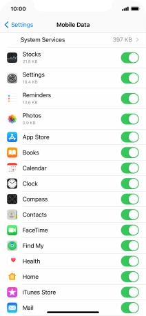 Press the indicators next to the required applications to turn the function on or off.