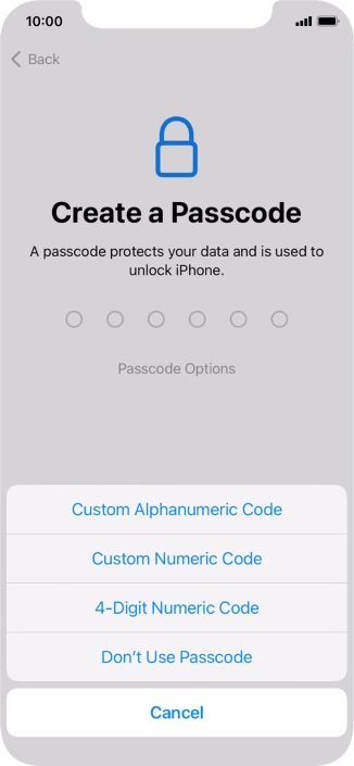 Follow the instructions on the screen to turn on use of phone lock code or press Don't Use Passcode.