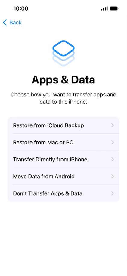 Press Don't Transfer Apps & Data and follow the instructions on the screen to finish the activation.
