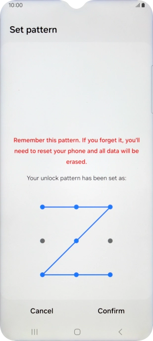 Repeat the selected phone lock code and press Confirm.