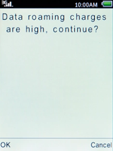 If you turn on data roaming, press the Left selection key.