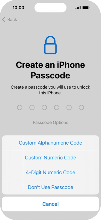 Follow the instructions on the screen to turn on use of phone lock code or press Don't Use Passcode.