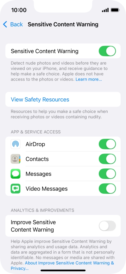 Press the indicators next to the required applications to turn the function on or off.