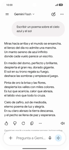 A Gemini le puedes pedir que genere un texto a partir de una descripción tuya. A Gemini le puedes pedir que genere un texto a partir de una descripción tuya.