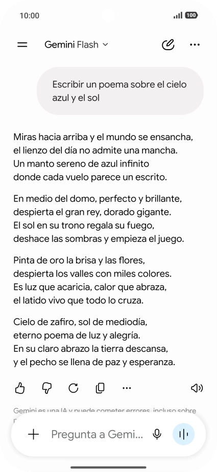 A Gemini le puedes pedir que genere un texto a partir de una descripción tuya. A Gemini le puedes pedir que genere un texto a partir de una descripción tuya.