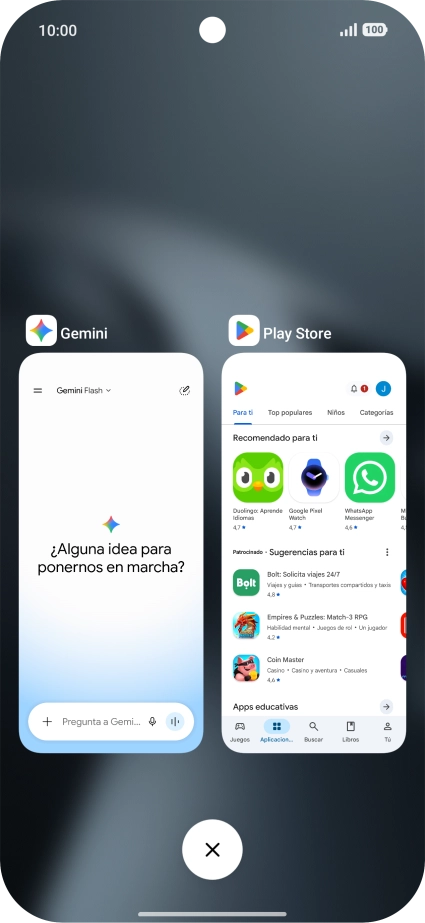 Para cerrar una sola aplicación en ejecución, desliza el dedo hacia la derecha sobre la aplicación deseada.