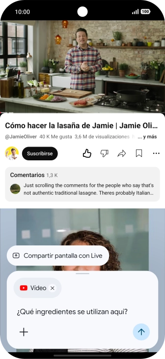 Sigue las indicaciones de la pantalla para escribir o decir en alto la pregunta que quieres hacer del vídeo. Sigue las indicaciones de la pantalla para escribir o decir en alto la pregunta que quieres hacer del vídeo.