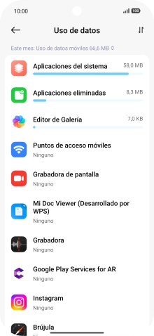 El consumo total de datos del período seleccionado aparece ahora en la pantalla. El consumo total de datos del período seleccionado aparece ahora en la pantalla.