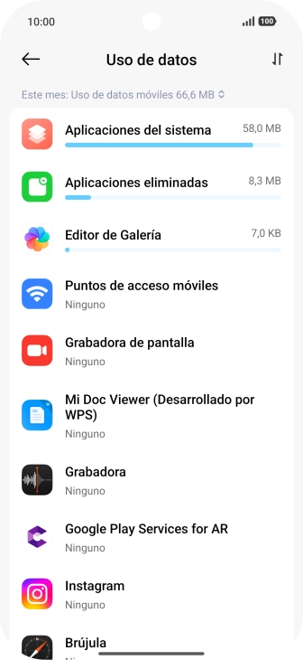 El consumo total de datos del período seleccionado aparece ahora en la pantalla. El consumo total de datos del período seleccionado aparece ahora en la pantalla.