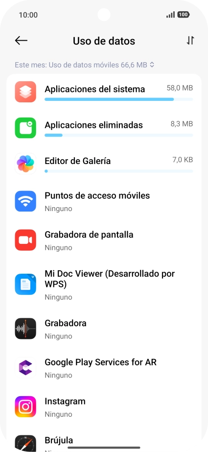 El consumo total de datos del período seleccionado aparece ahora en la pantalla. El consumo total de datos del período seleccionado aparece ahora en la pantalla.