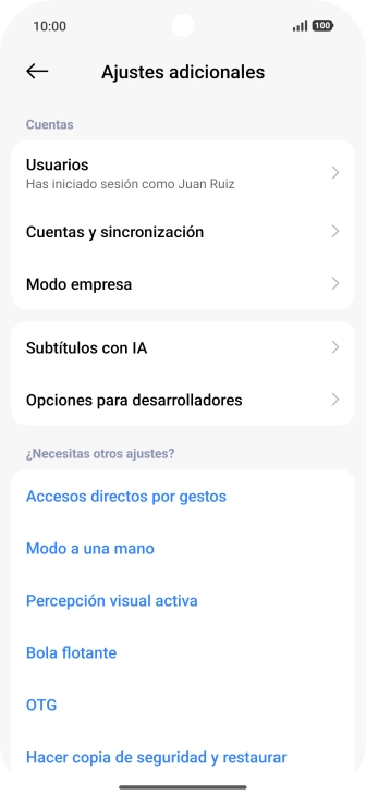 Pulsa Cuentas y sincronización.