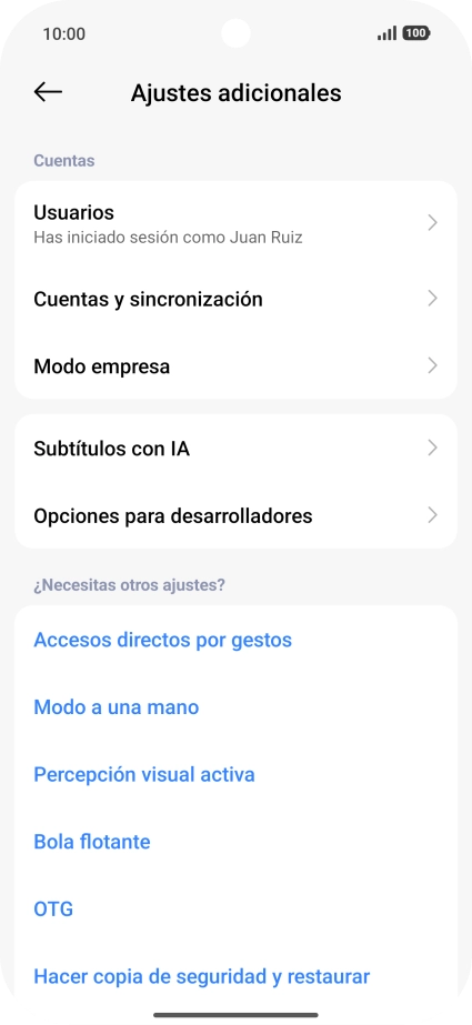Pulsa Cuentas y sincronización.