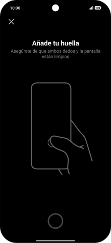 Sigue las indicaciones de la pantalla para crear una huella digital como código de seguridad. Sigue las indicaciones de la pantalla para crear una huella digital como código de seguridad.