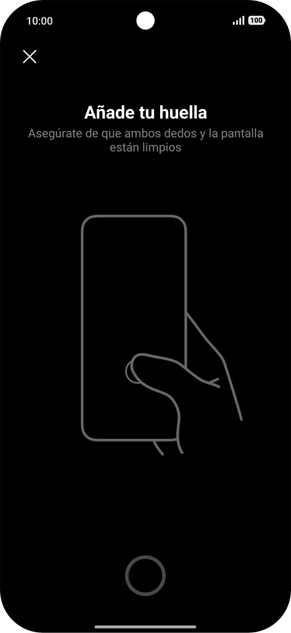Sigue las indicaciones de la pantalla para crear una huella digital como código de seguridad. Sigue las indicaciones de la pantalla para crear una huella digital como código de seguridad.