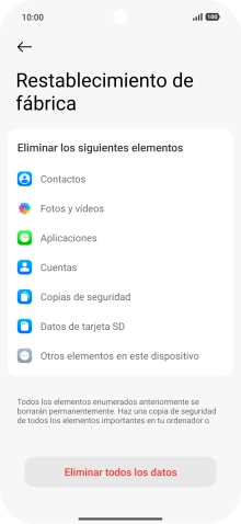 Pulsa Eliminar todos los datos. Pulsa Eliminar todos los datos.