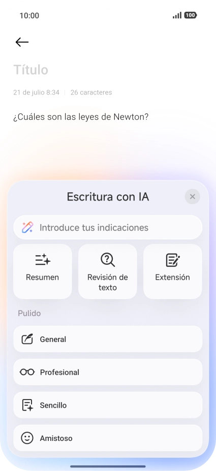 Para generar un texto, pulsa en el campo de escritura. Para generar un texto, pulsa en el campo de escritura.