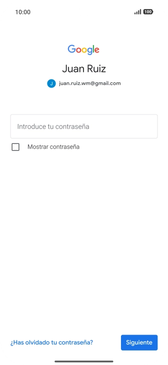 Pulsa Introduce tu contraseña e introduce la contraseña de tu cuenta de Google.