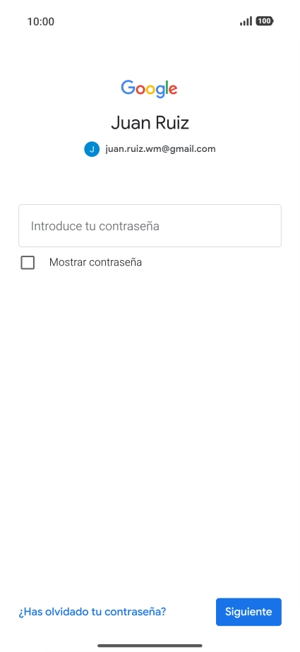 Pulsa Introduce tu contraseña e introduce la contraseña de tu cuenta de Google.