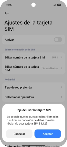 Si desactivas el uso de la línea móvil (SIM), debes pulsar Aceptar.