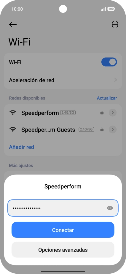 Introduce la contraseña de la red wifi y pulsa Conectar. Introduce la contraseña de la red wifi y pulsa Conectar.