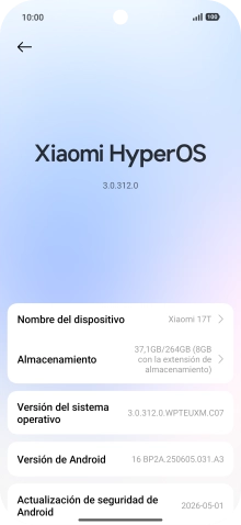 Pulsa Xiaomi HyperOS. Si hay una versión de software nueva disponible, aparecerá ahora en la pantalla. Sigue las indicaciones de la pantalla para actualizar el software del teléfono.