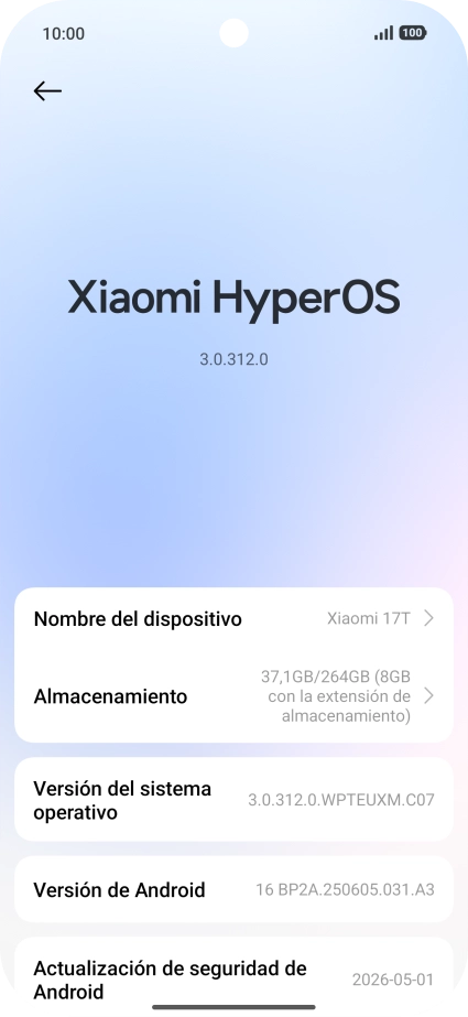 Pulsa Xiaomi HyperOS. Si hay una versión de software nueva disponible, aparecerá ahora en la pantalla. Sigue las indicaciones de la pantalla para actualizar el software del teléfono.