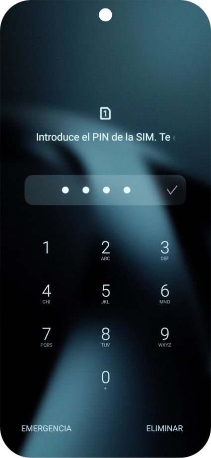 Si es necesario desbloquear la tarjeta SIM, introduce el código PIN y pulsa el icono de aceptar.