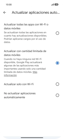 Para activar la actualización automática de apps a través de la red móvil, pulsa el campo junto a 