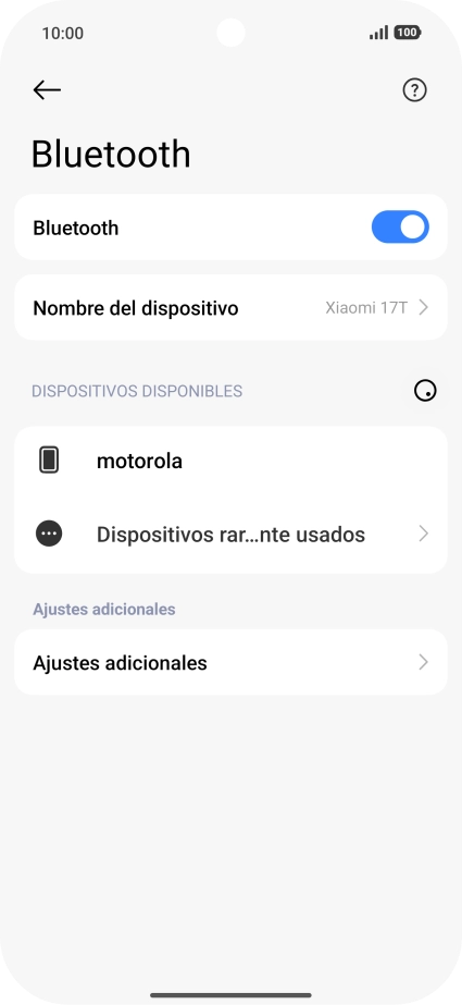 Pulsa el dispositivo Bluetooth deseado y sigue las indicaciones de la pantalla para vincular el dispositivo al teléfono. Pulsa el dispositivo Bluetooth deseado y sigue las indicaciones de la pantalla para vincular el dispositivo al teléfono.