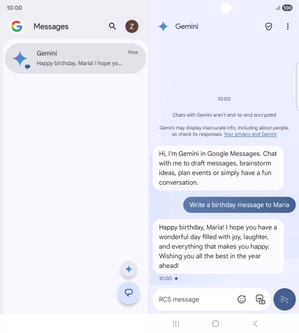 The text suggestion from Gemini is displayed.