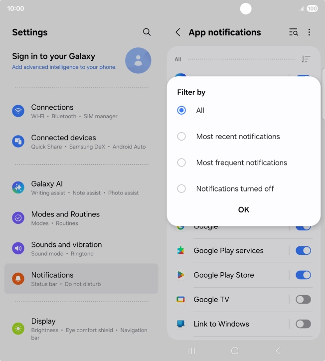 Press the required setting.
