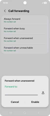 Key in (prefix) 5 (your phone number) and press Enable.