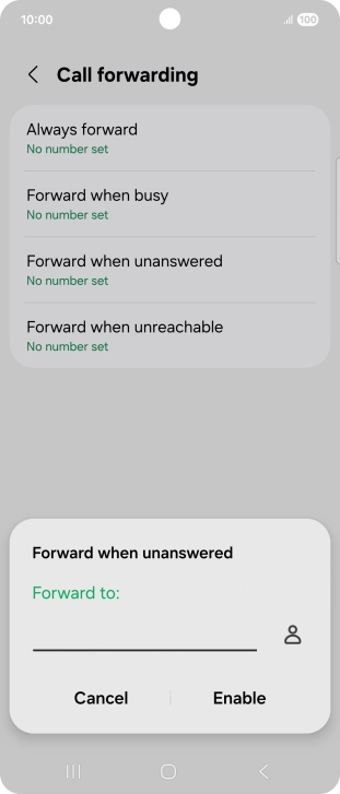Key in (prefix) 5 (your phone number) and press Enable.