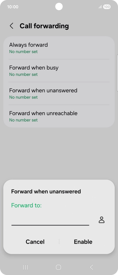 Key in (prefix) 5 (your phone number) and press Enable.