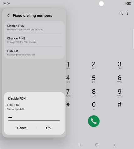 Key in your PIN2 and press OK.