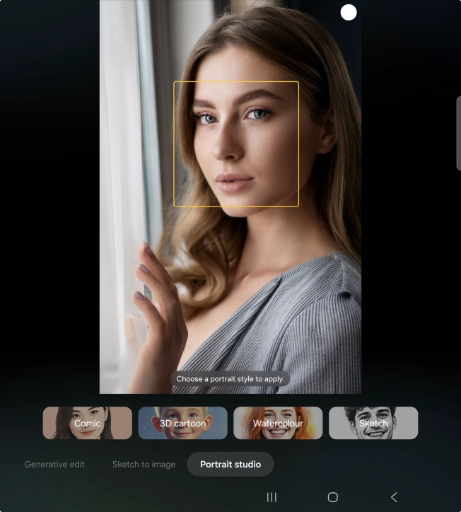 To change your portrait photos to different styles, press Portrait studio.