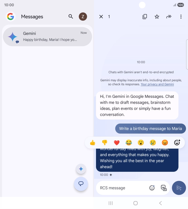 Press and hold the text suggestion from Gemini. Follow the instructions on the screen to use the text suggestion.
