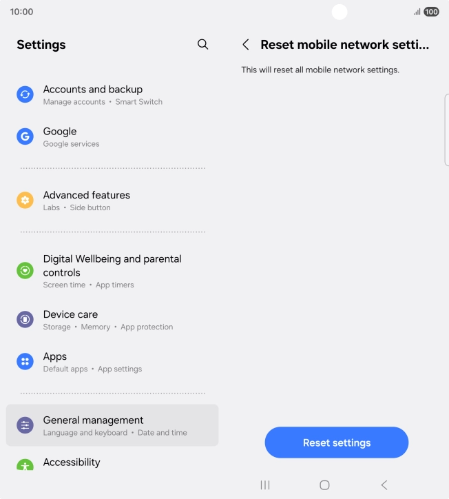 Press Reset settings.
