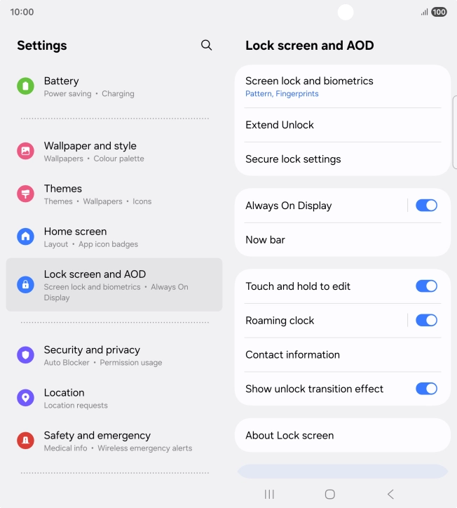 Press Screen lock and biometrics and key in the additional phone lock code you created earlier.
