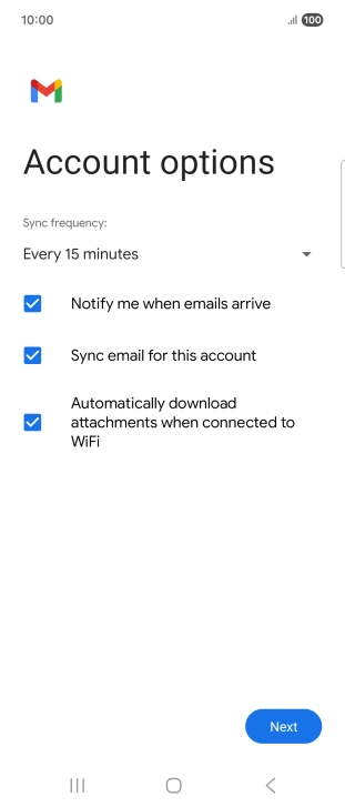 If this screen is displayed, you email account has been recognised and set up automatically. Follow the instructions on the screen to key in more information and finish setting up your phone.