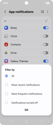 Press the required setting.