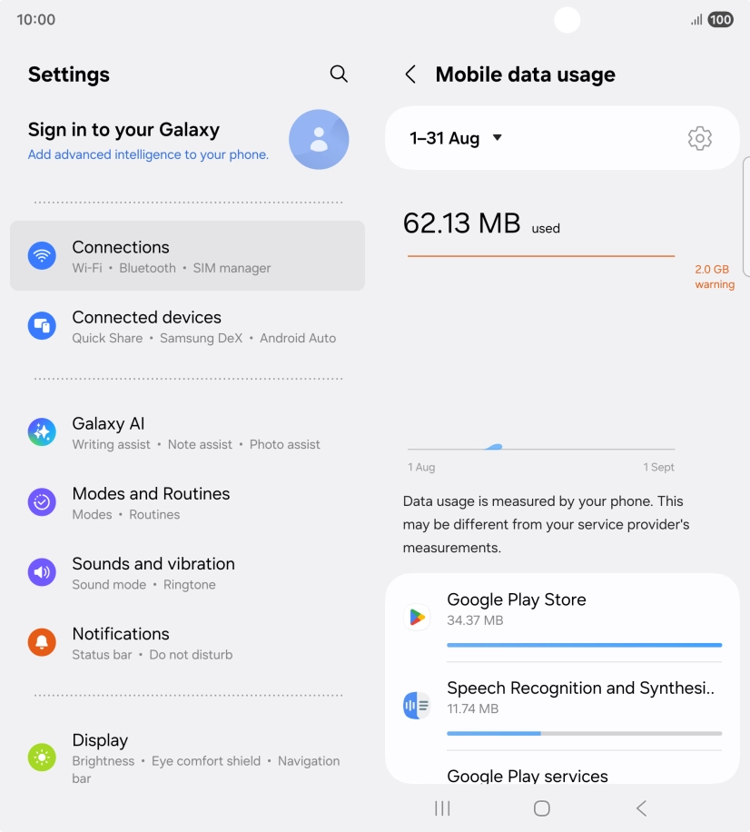 The data usage for each application is displayed below the name of the application.