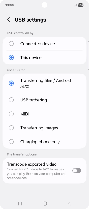 Press Transferring files / Android Auto.