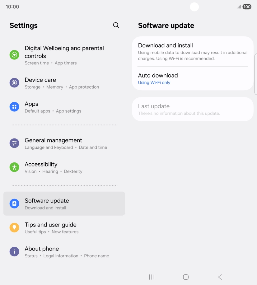 Press Download and install. If a new software version is available, it's displayed. Follow the instructions on the screen to update the phone software.
