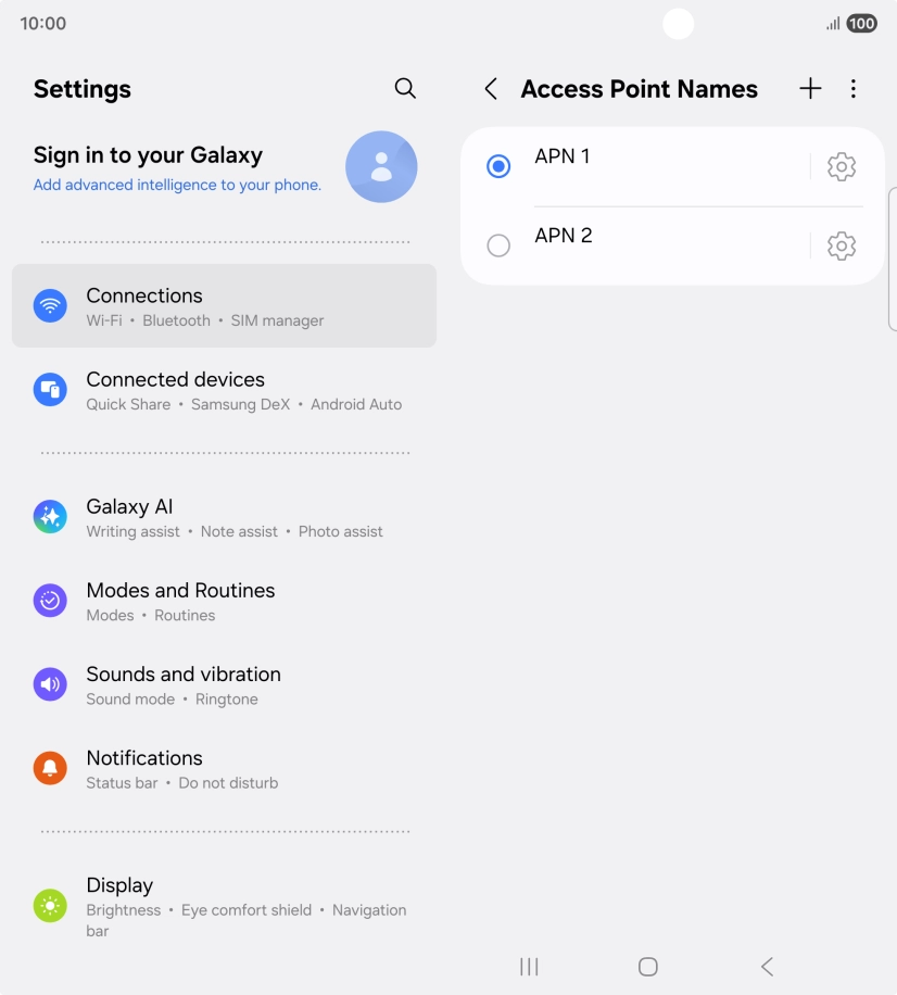 Press the field next to the data connection to activate it.