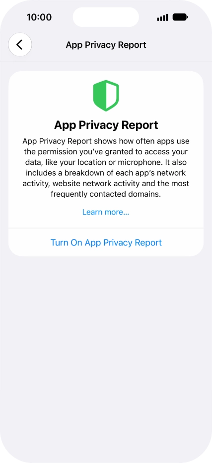 Press Turn On App Privacy Report to turn on the function.